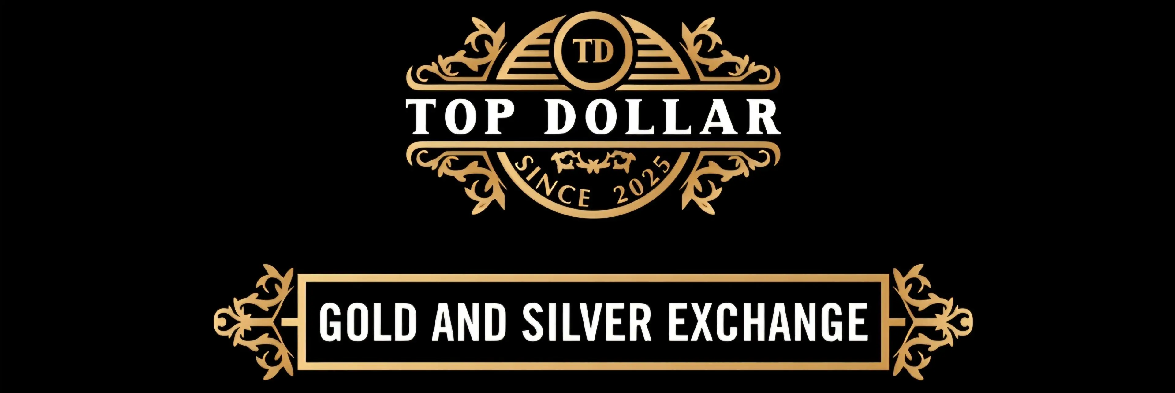 Logo for Top Dollar Gold and Silver Exchange with elegant gold and black design.