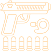 Illustration of a handgun with four bullets below it.